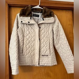 Marmot Women's Cream Quilted  Jacket with Faux Fur Trim